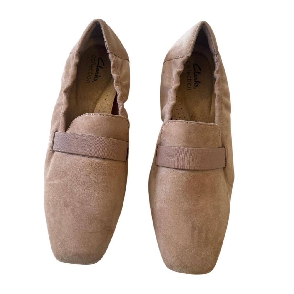 Clarks Collection Ultimate Comfort Suede Square Toe Flats Loafers Tan Womens 8.5